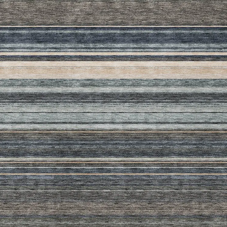 9' X 12' Taupe Beige And Pewter Striped Washable Indoor Outdoor Area Rug