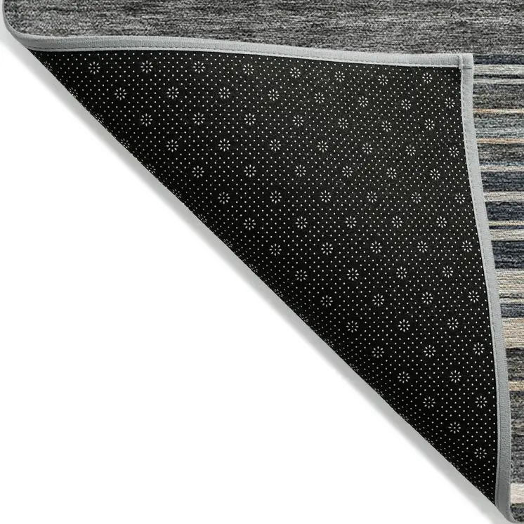 10' X 14' Taupe Beige And Pewter Striped Washable Indoor Outdoor Area Rug