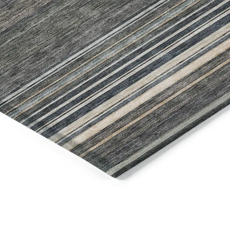 10' X 14' Taupe Beige And Pewter Striped Washable Indoor Outdoor Area Rug
