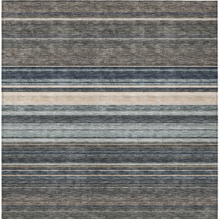 10' X 14' Taupe Beige And Pewter Striped Washable Indoor Outdoor Area Rug