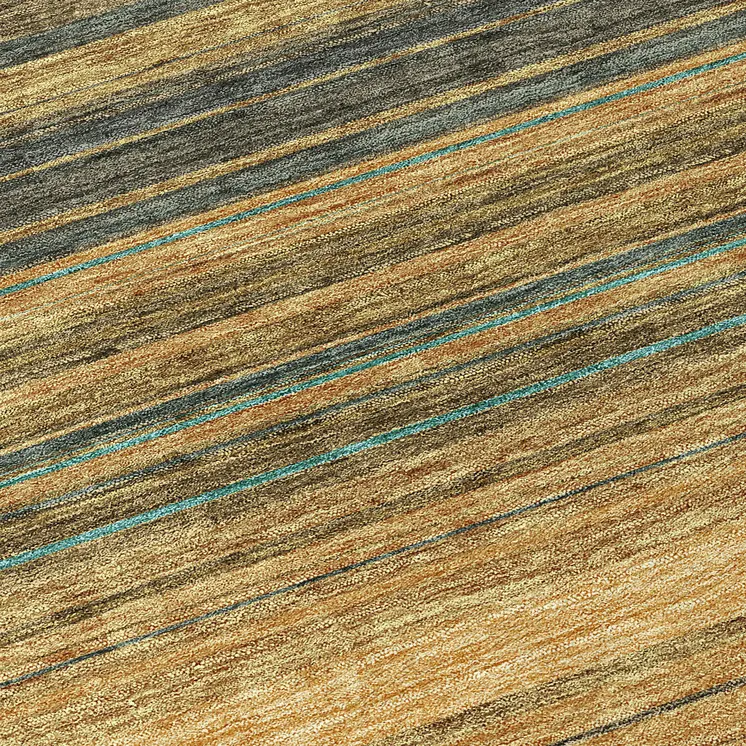 8' Wheat Brown And Teal Blue Round Striped Washable Indoor Outdoor Area Rug
