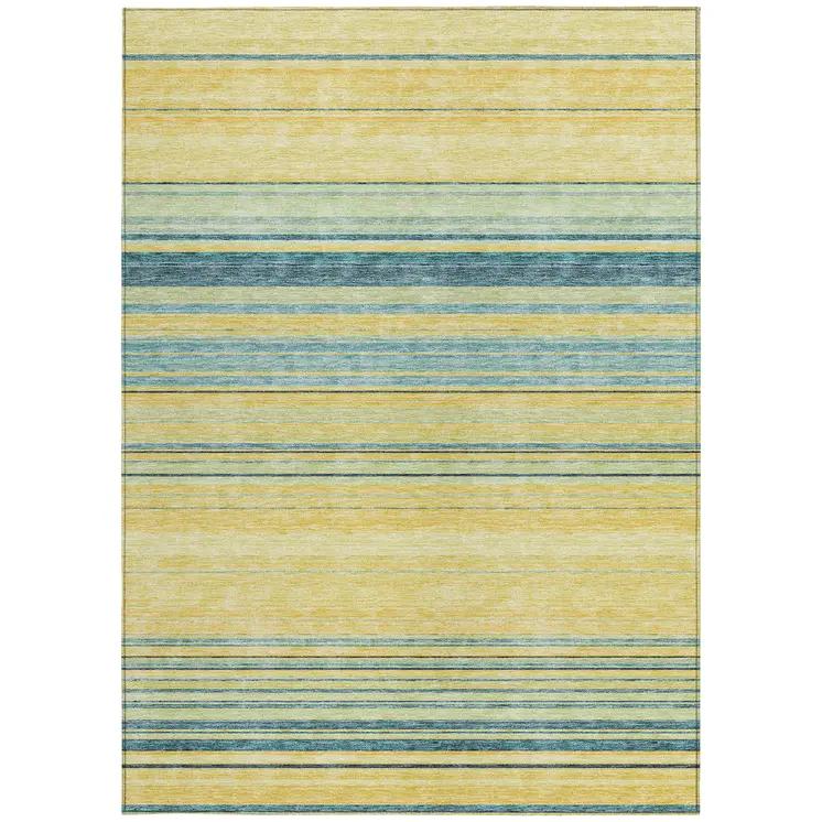 3' X 5' Yellow Denim Blue And Sky Blue Striped Washable Indoor Outdoor Area Rug