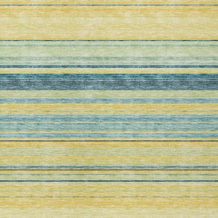 3' X 5' Yellow Denim Blue And Sky Blue Striped Washable Indoor Outdoor Area Rug
