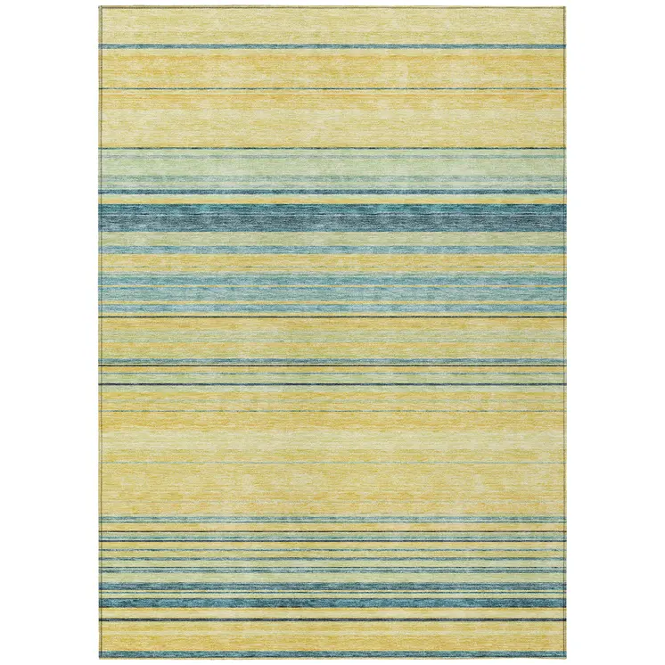 5' X 8' Yellow Denim Blue And Sky Blue Striped Washable Indoor Outdoor Area Rug