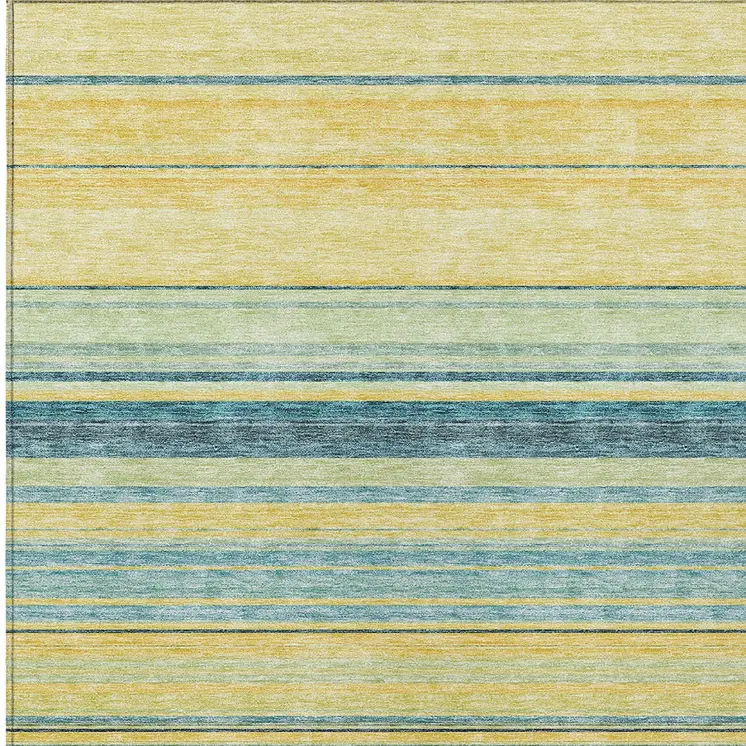 5' X 8' Yellow Denim Blue And Sky Blue Striped Washable Indoor Outdoor Area Rug