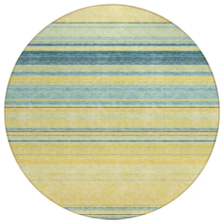 8' Yellow Denim Blue And Sky Blue Round Striped Washable Indoor Outdoor Area Rug