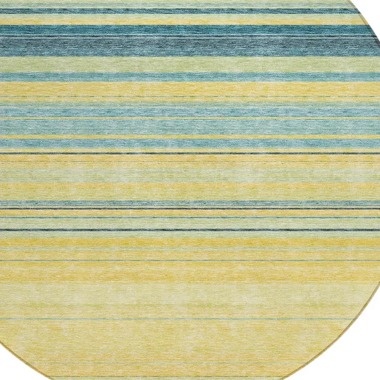 8' Yellow Denim Blue And Sky Blue Round Striped Washable Indoor Outdoor Area Rug