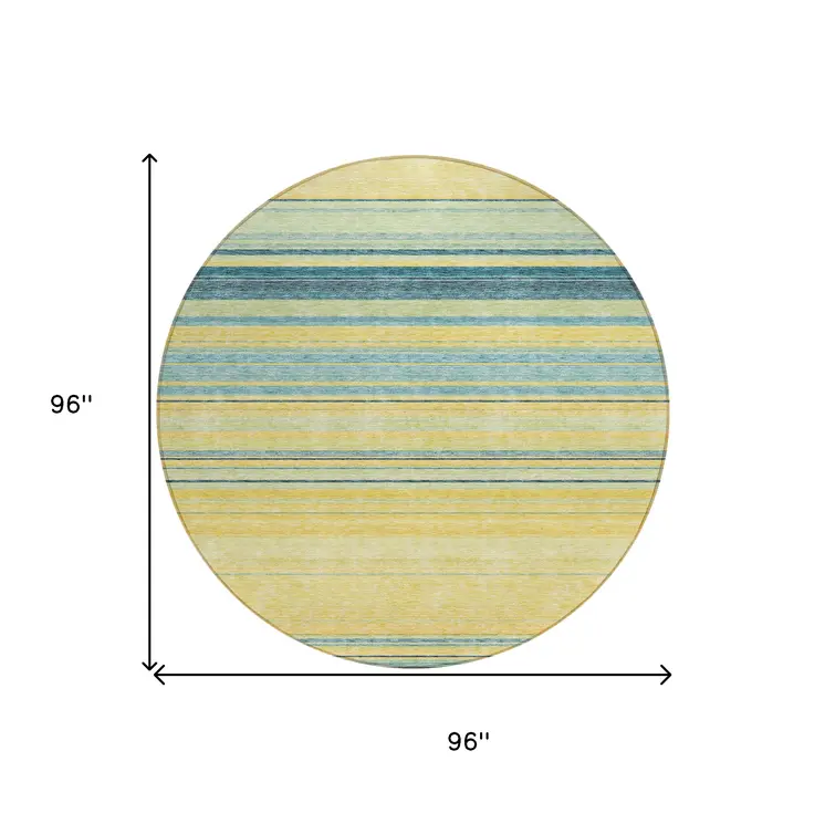 8' Yellow Denim Blue And Sky Blue Round Striped Washable Indoor Outdoor Area Rug