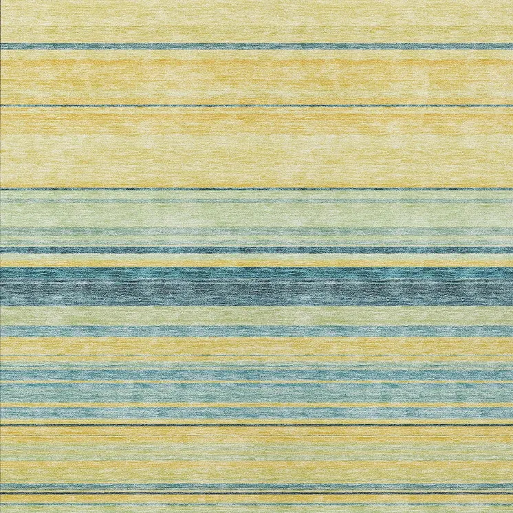 8' X 10' Yellow Denim Blue And Sky Blue Striped Washable Indoor Outdoor Area Rug