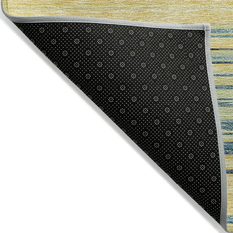 9' X 12' Yellow Denim Blue And Sky Blue Striped Washable Indoor Outdoor Area Rug