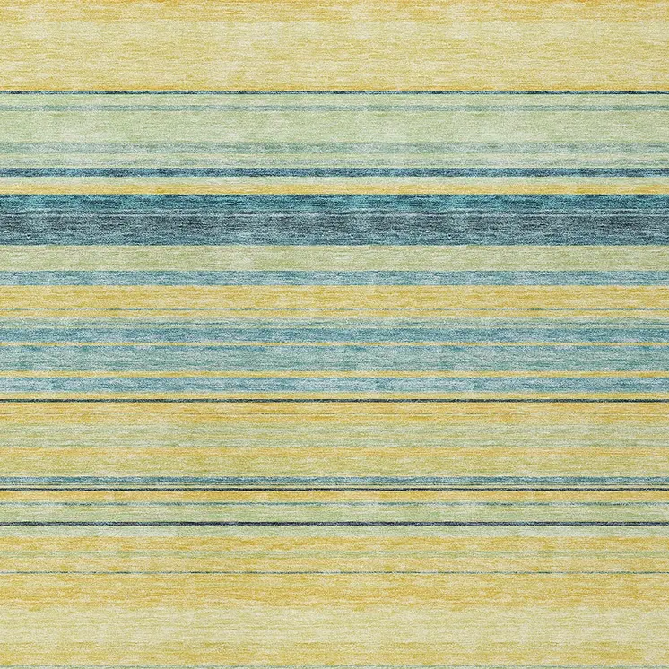 9' X 12' Yellow Denim Blue And Sky Blue Striped Washable Indoor Outdoor Area Rug