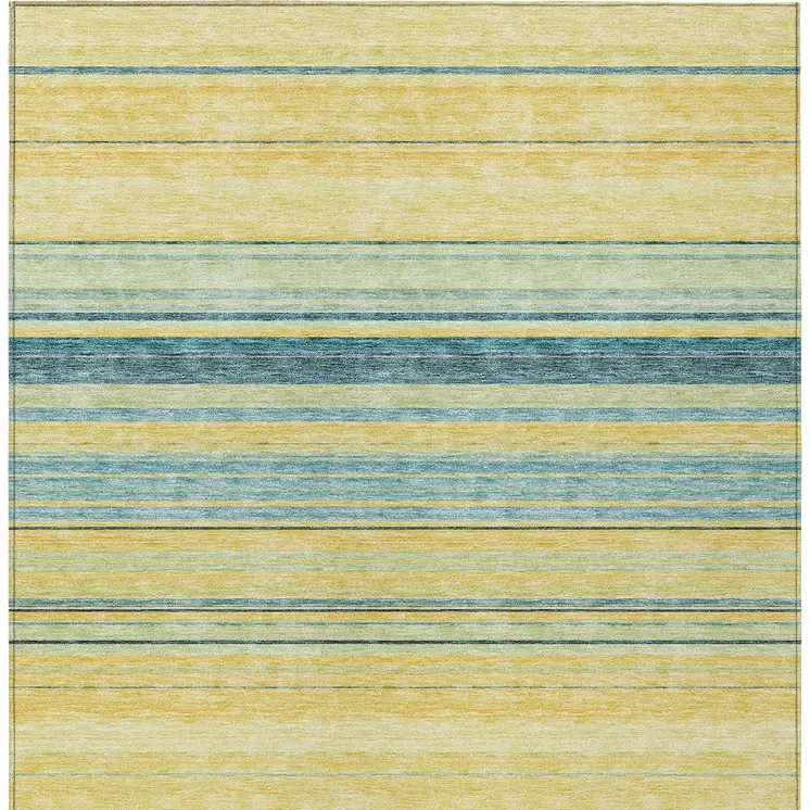 10' X 14' Yellow Denim Blue And Sky Blue Striped Washable Indoor Outdoor Area Rug