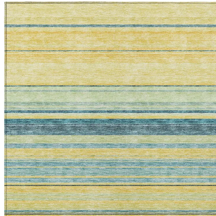 10' X 14' Yellow Denim Blue And Sky Blue Striped Washable Indoor Outdoor Area Rug