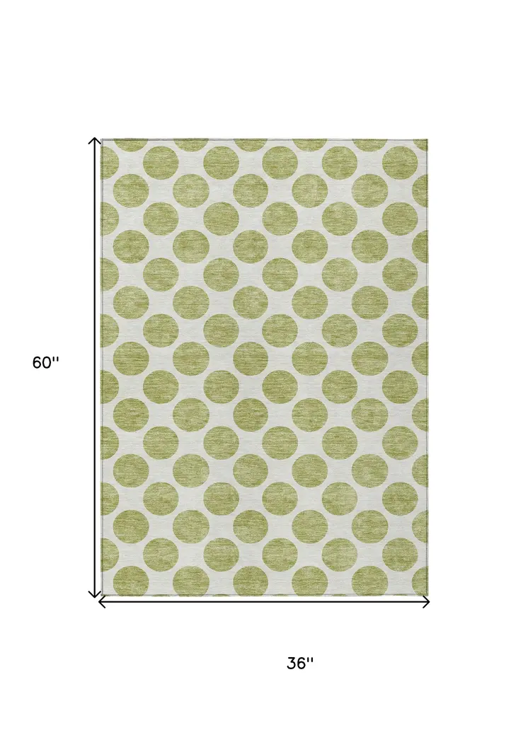 3' X 5' Sage And Ivory Polka Dot Washable Indoor Outdoor Area Rug