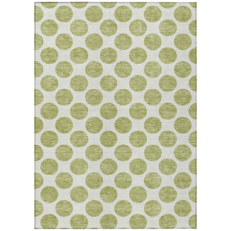 5' X 8' Sage And Ivory Polka Dot Washable Indoor Outdoor Area Rug