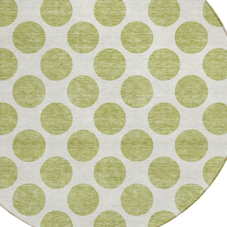 8' Sage And Ivory Round Polka Dot Washable Indoor Outdoor Area Rug