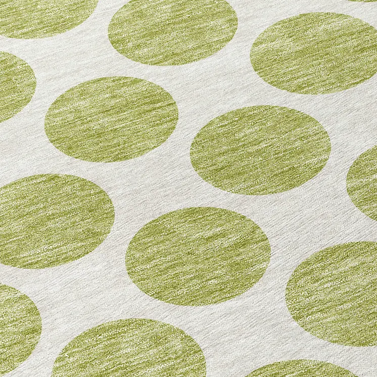 8' Sage And Ivory Round Polka Dot Washable Indoor Outdoor Area Rug