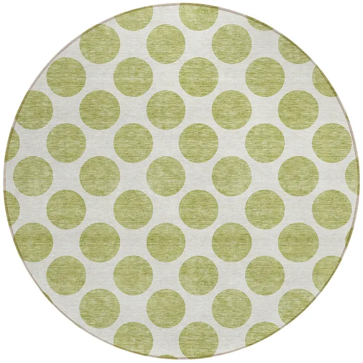 8' Sage And Ivory Round Polka Dot Washable Indoor Outdoor Area Rug