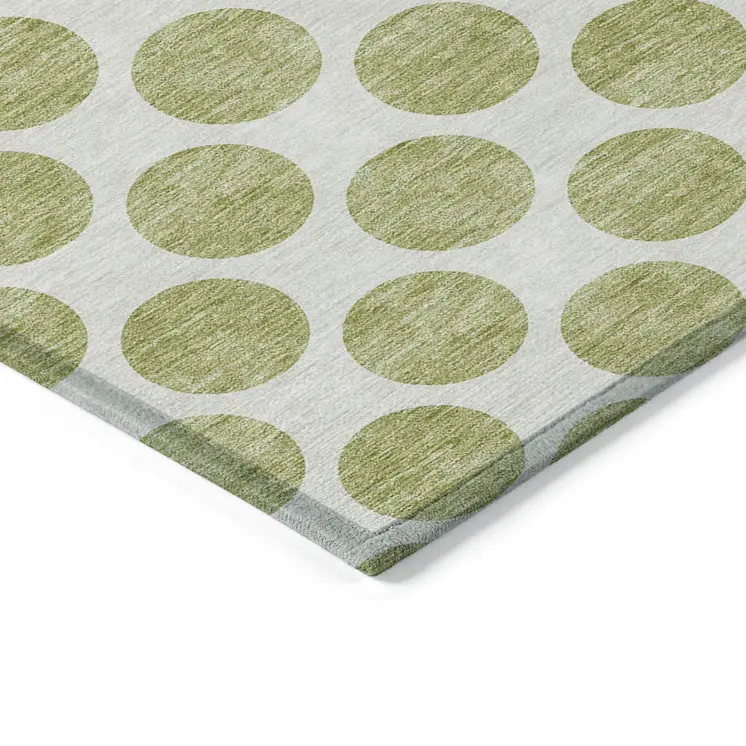 8' X 10' Sage And Ivory Polka Dot Washable Indoor Outdoor Area Rug