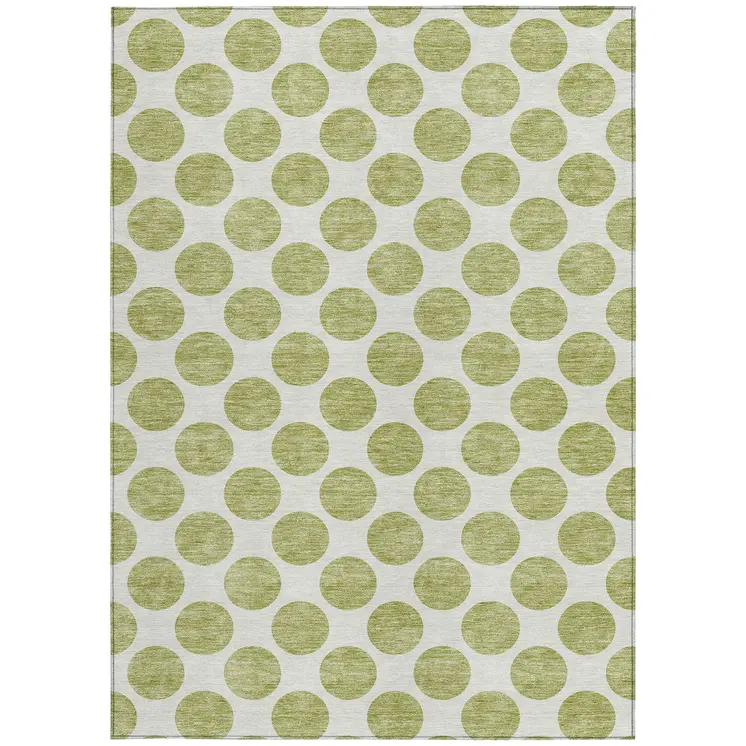 8' X 10' Sage And Ivory Polka Dot Washable Indoor Outdoor Area Rug