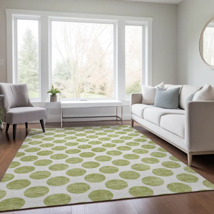 8' X 10' Sage And Ivory Polka Dot Washable Indoor Outdoor Area Rug
