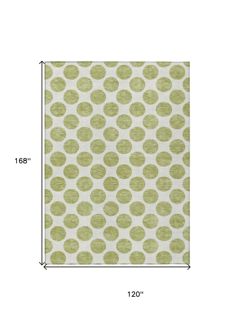 10' X 14' Sage And Ivory Polka Dot Washable Indoor Outdoor Area Rug