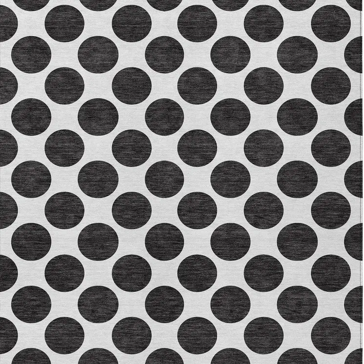 5' X 8' Black And Ivory Polka Dot Washable Indoor Outdoor Area Rug