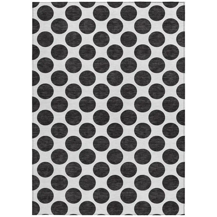 10' X 14' Black And Ivory Polka Dot Washable Indoor Outdoor Area Rug