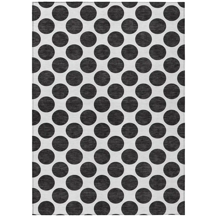 10' X 14' Black And Ivory Polka Dot Washable Indoor Outdoor Area Rug