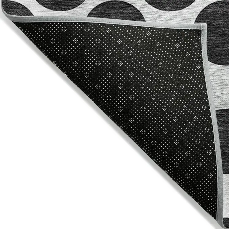 10' X 14' Black And Ivory Polka Dot Washable Indoor Outdoor Area Rug