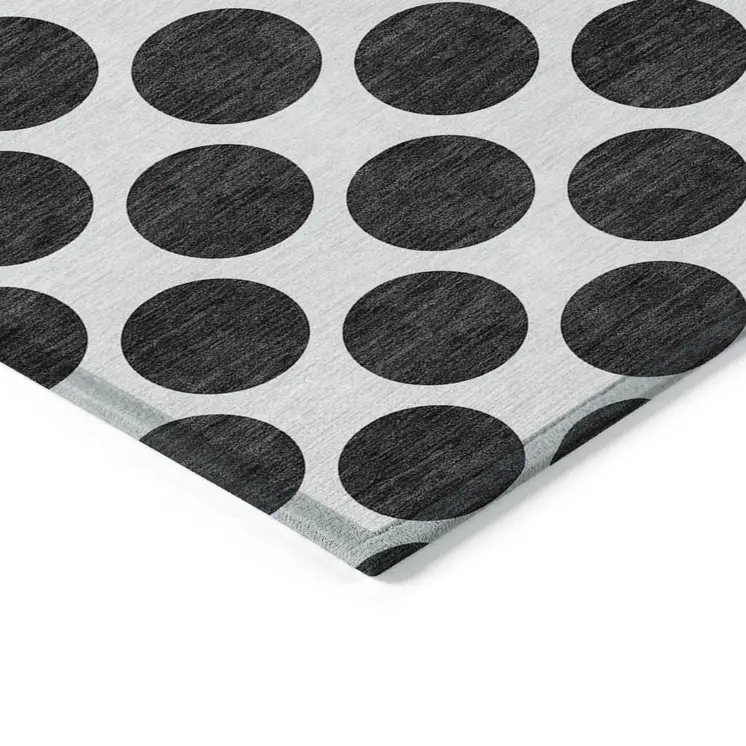 10' X 14' Black And Ivory Polka Dot Washable Indoor Outdoor Area Rug