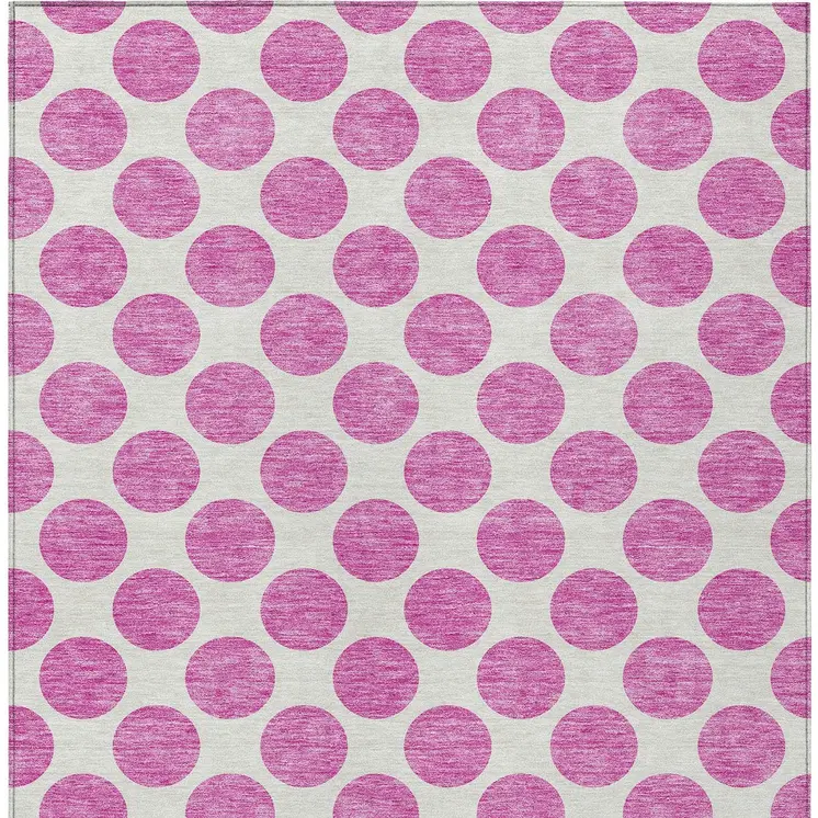 3' X 5' Blush And Ivory Polka Dot Washable Indoor Outdoor Area Rug