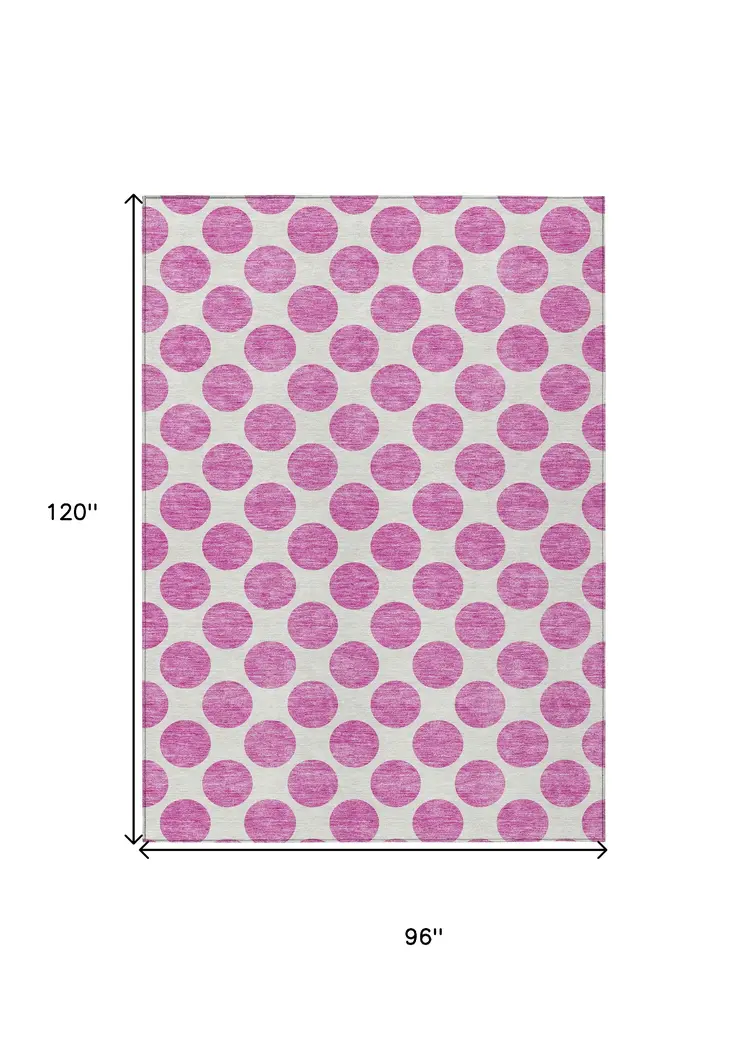 8' X 10' Blush And Ivory Polka Dot Washable Indoor Outdoor Area Rug