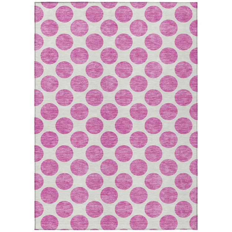 8' X 10' Blush And Ivory Polka Dot Washable Indoor Outdoor Area Rug