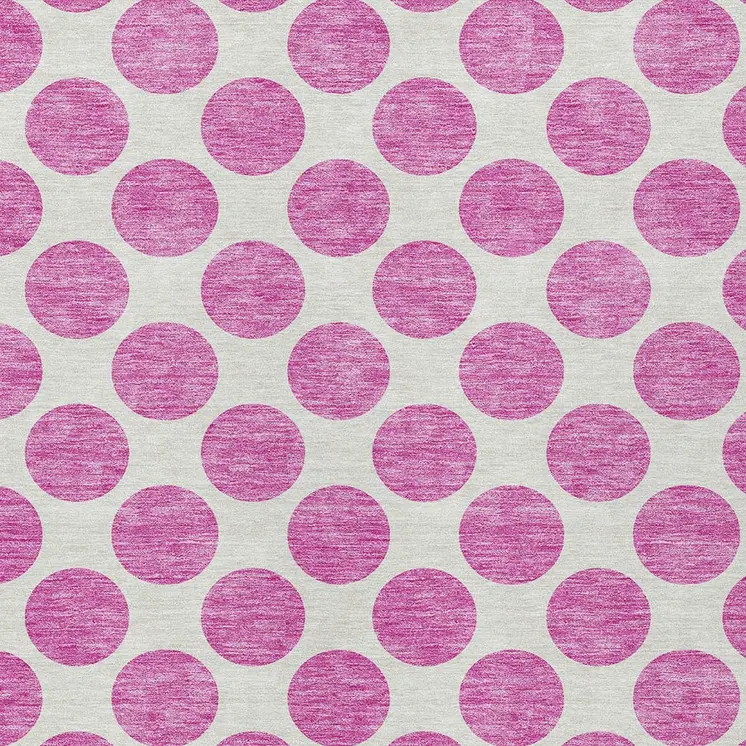 8' X 10' Blush And Ivory Polka Dot Washable Indoor Outdoor Area Rug