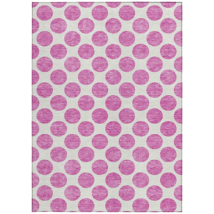 10' X 14' Blush And Ivory Polka Dot Washable Indoor Outdoor Area Rug