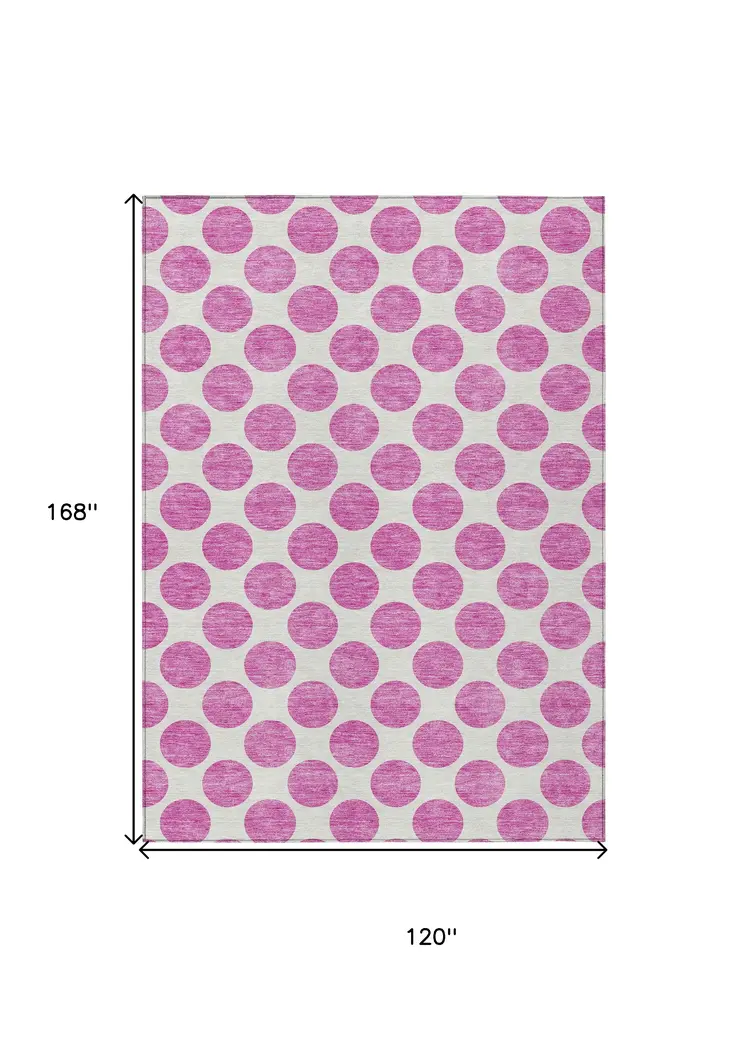 10' X 14' Blush And Ivory Polka Dot Washable Indoor Outdoor Area Rug