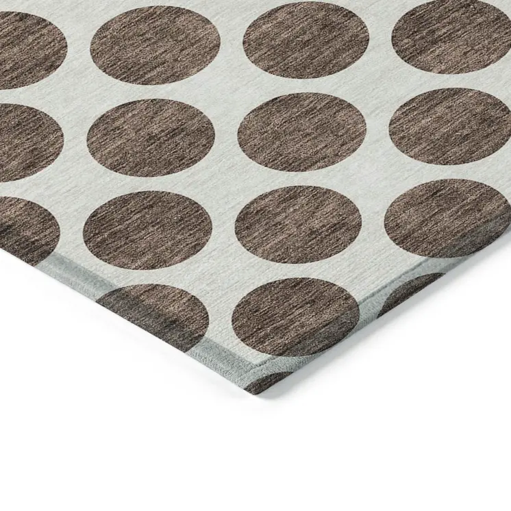 3' X 5' Brown And Ivory Polka Dot Washable Indoor Outdoor Area Rug
