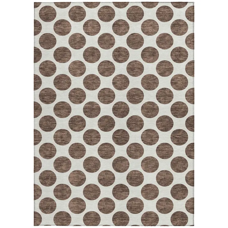 8' X 10' Brown And Ivory Polka Dot Washable Indoor Outdoor Area Rug