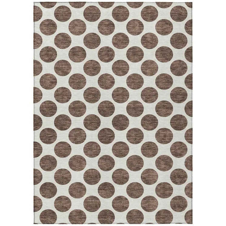 8' X 10' Brown And Ivory Polka Dot Washable Indoor Outdoor Area Rug
