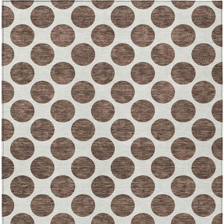 8' X 10' Brown And Ivory Polka Dot Washable Indoor Outdoor Area Rug