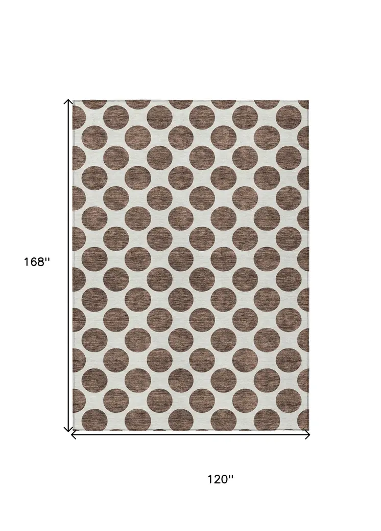 10' X 14' Brown And Ivory Polka Dot Washable Indoor Outdoor Area Rug