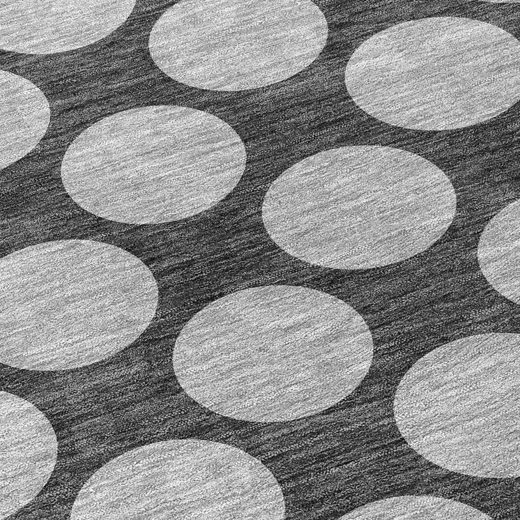 8' Charcoal And Ivory Round Polka Dot Washable Indoor Outdoor Area Rug