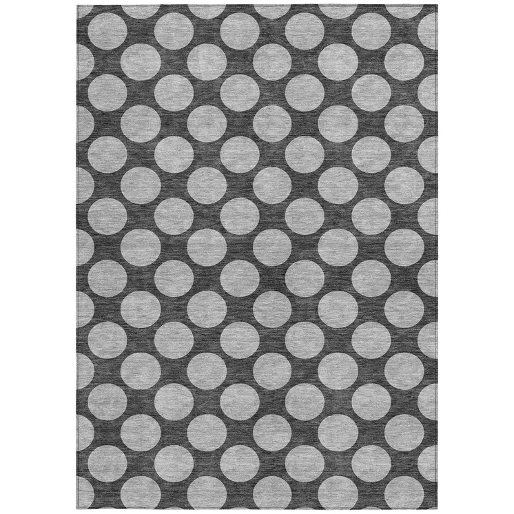 8' X 10' Charcoal And Ivory Polka Dot Washable Indoor Outdoor Area Rug