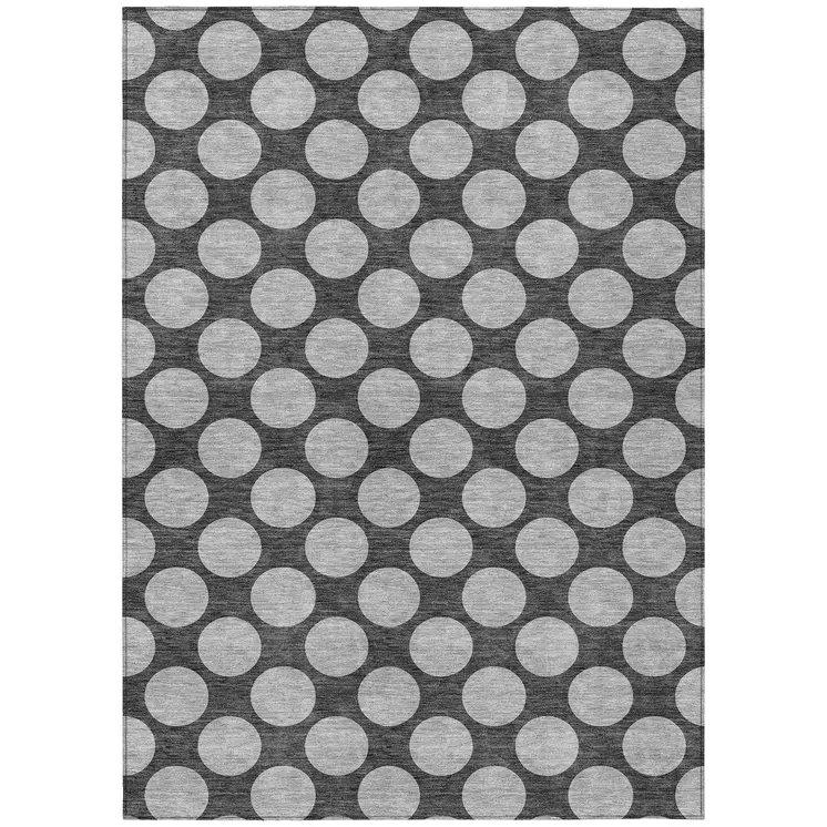 9' X 12' Charcoal And Ivory Polka Dot Washable Indoor Outdoor Area Rug