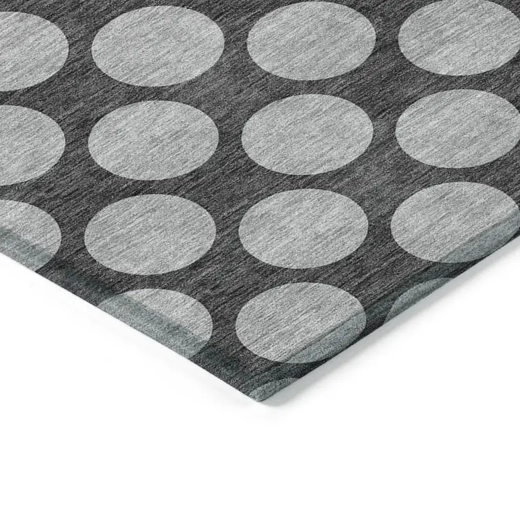 9' X 12' Charcoal And Ivory Polka Dot Washable Indoor Outdoor Area Rug