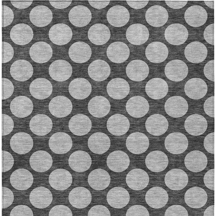 10' X 14' Charcoal And Ivory Polka Dot Washable Indoor Outdoor Area Rug