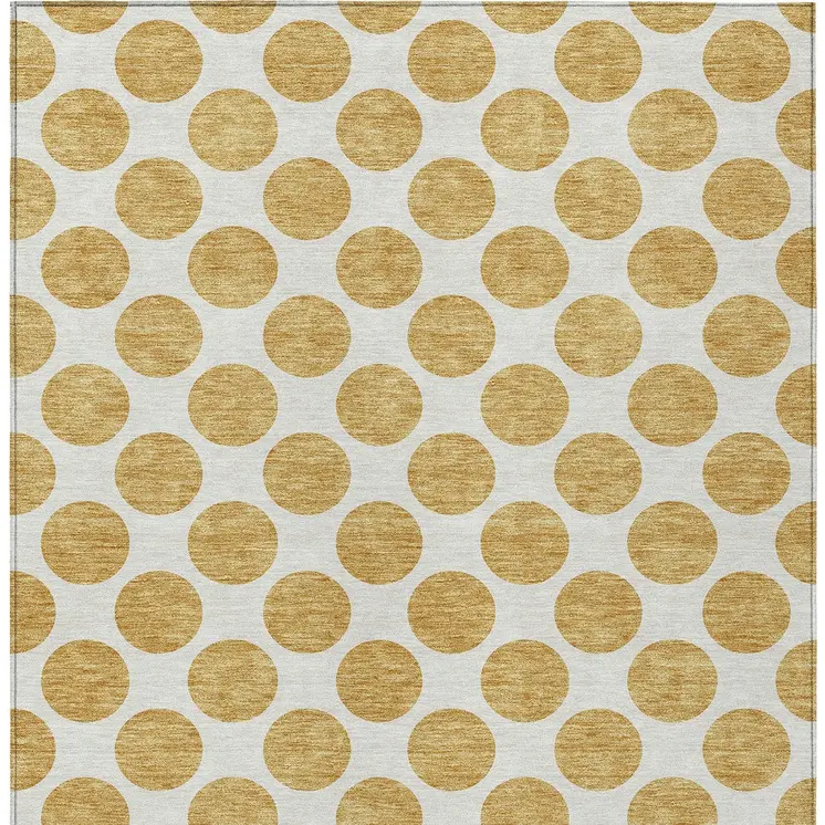 3' X 5' Gold And Ivory Polka Dot Washable Indoor Outdoor Area Rug