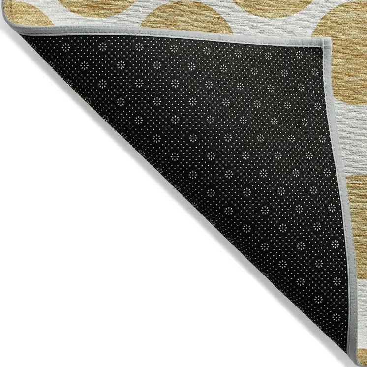 3' X 5' Gold And Ivory Polka Dot Washable Indoor Outdoor Area Rug