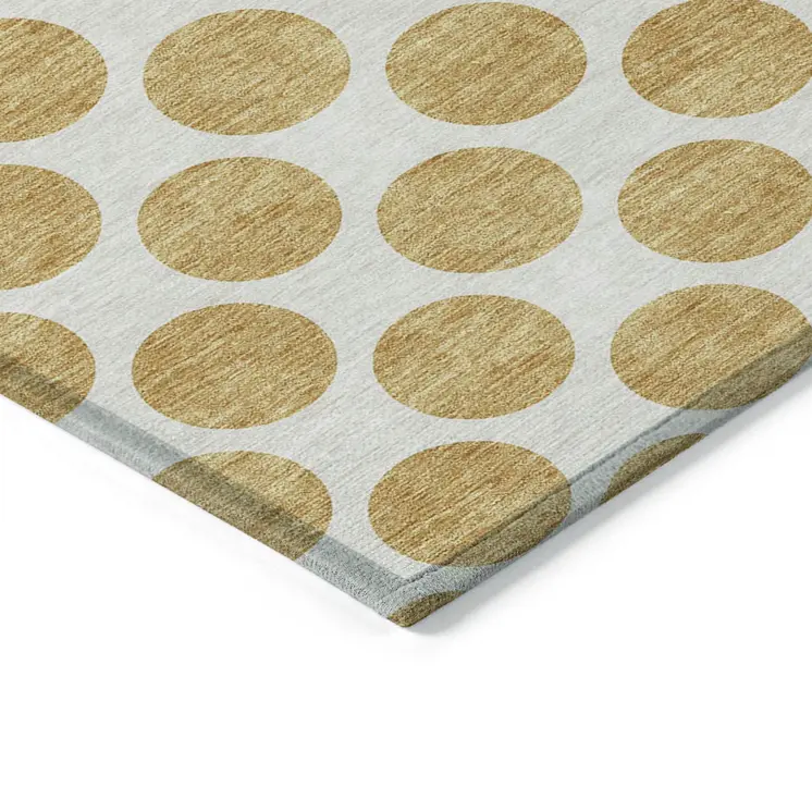 3' X 5' Gold And Ivory Polka Dot Washable Indoor Outdoor Area Rug